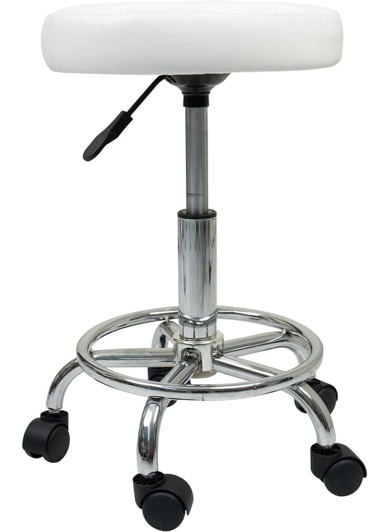 Meishida Round Rolling Stool with Foot Rest Swivel Height Adjustment for Spa, Drafting, Salon, Work Office, and Massage Stools Tasks Small chair (White)  - Image 1