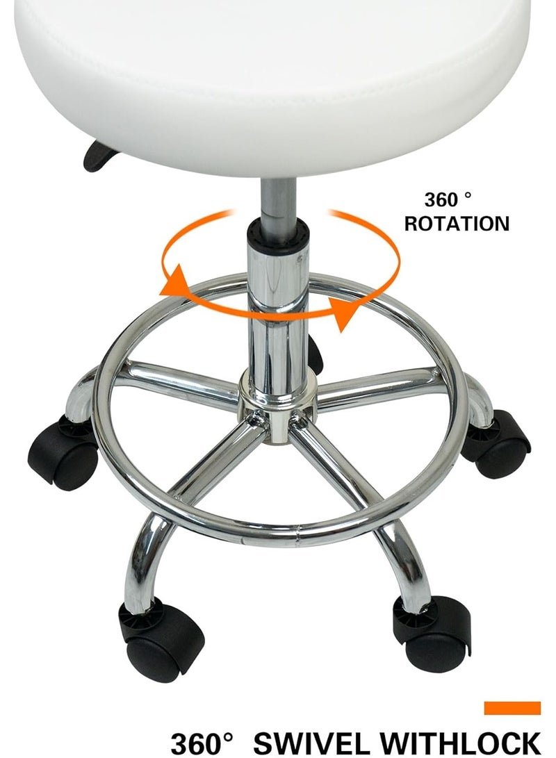 Meishida Round Rolling Stool with Foot Rest Swivel Height Adjustment for Spa, Drafting, Salon, Work Office, and Massage Stools Tasks Small chair (White)  - Image 2