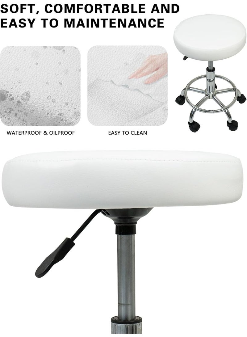 Meishida Round Rolling Stool with Foot Rest Swivel Height Adjustment for Spa, Drafting, Salon, Work Office, and Massage Stools Tasks Small chair (White)  - Image 3