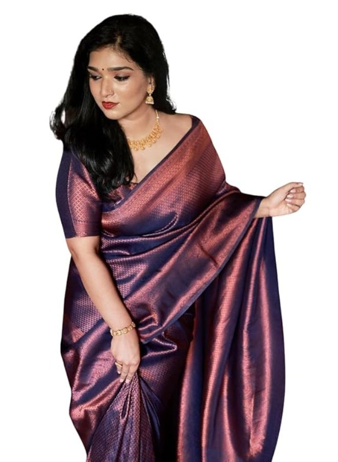 C J Enterprise ساري حريمي كانجيفارام ناعم نقي من C J Enterprise لحفلات الزفاف، ساري Banarasi Pattu مع قطعة بلوزة (Navya-BS16-51) - Image 1