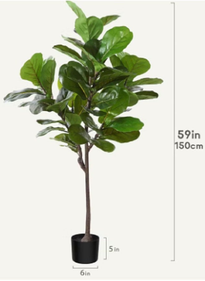 Generic 150cm Artificial Fiddle Leaf Fig Tree Fake Ficus Lyrata Plant with Leaves Faux Plants in Pot for Indoor Outdoor House Home Office Garden Modern Decoration Perfect Housewarming Gift  - Image 1