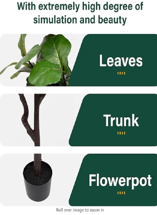 Generic 150cm Artificial Fiddle Leaf Fig Tree Fake Ficus Lyrata Plant with Leaves Faux Plants in Pot for Indoor Outdoor House Home Office Garden Modern Decoration Perfect Housewarming Gift  - Image 5