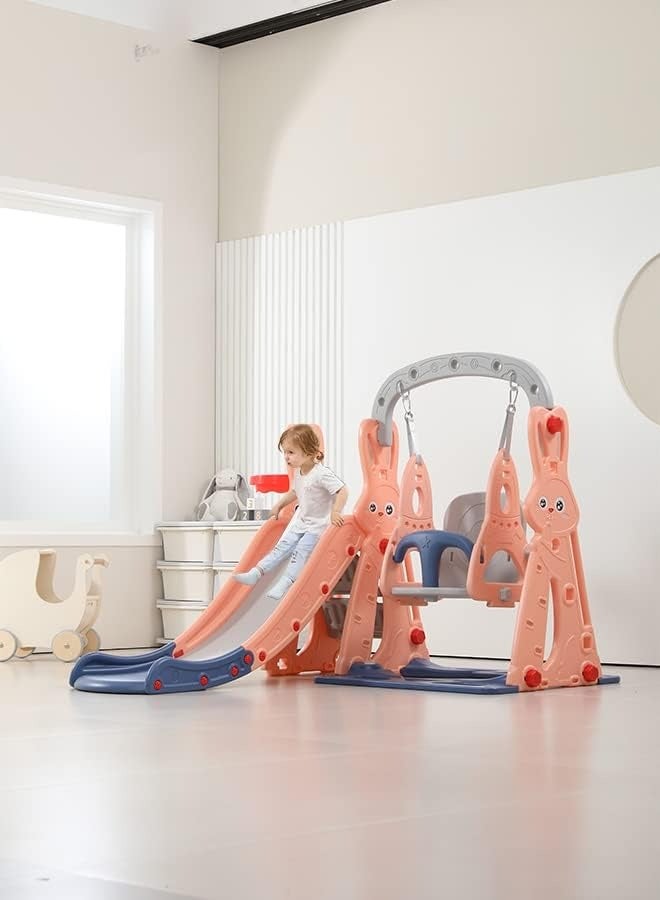 Arabest Indoor Home Toddler Plastic Baby Slide and Swing Set and Basketball Hoop - Image 1