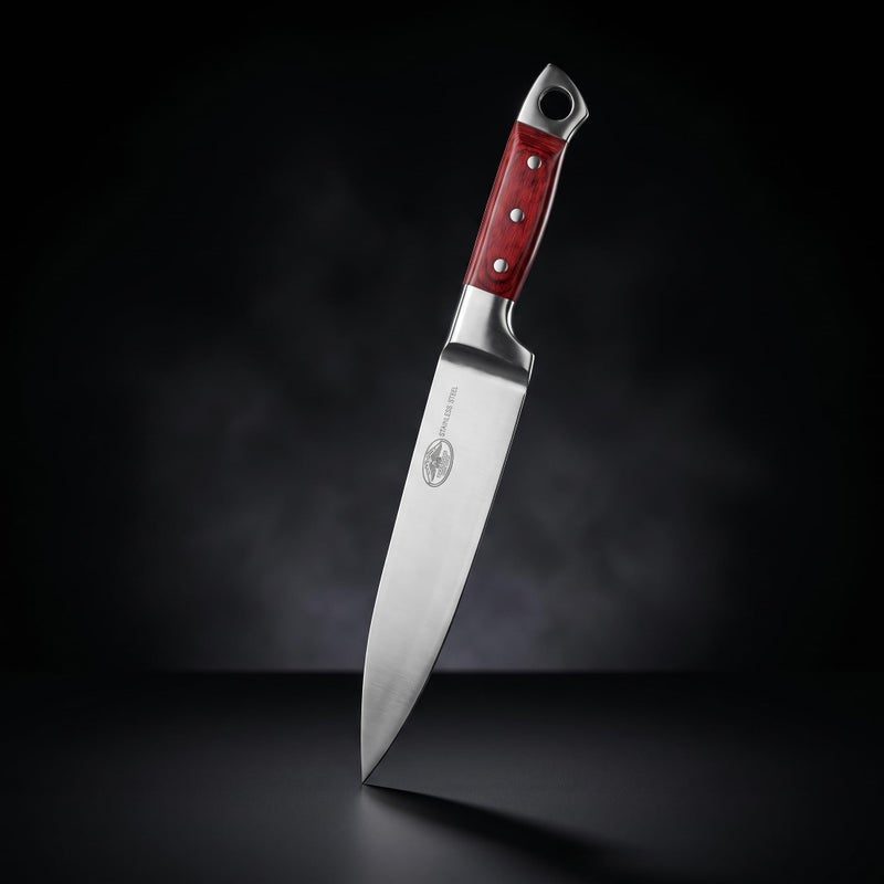 Professional Stainless Steel Chef Knife 35cm Ultra Sharp Rust Resistant Blade Wood Handle Integrated with Stainless Steel for Meat Chicken Fish Vegetables Fruits Suitable for Home Kitchen Restaurant - Image 3