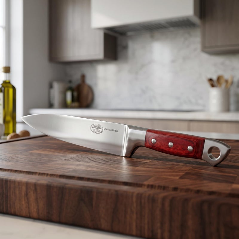 Professional Stainless Steel Chef Knife 35cm Ultra Sharp Rust Resistant Blade Wood Handle Integrated with Stainless Steel for Meat Chicken Fish Vegetables Fruits Suitable for Home Kitchen Restaurant - Image 2