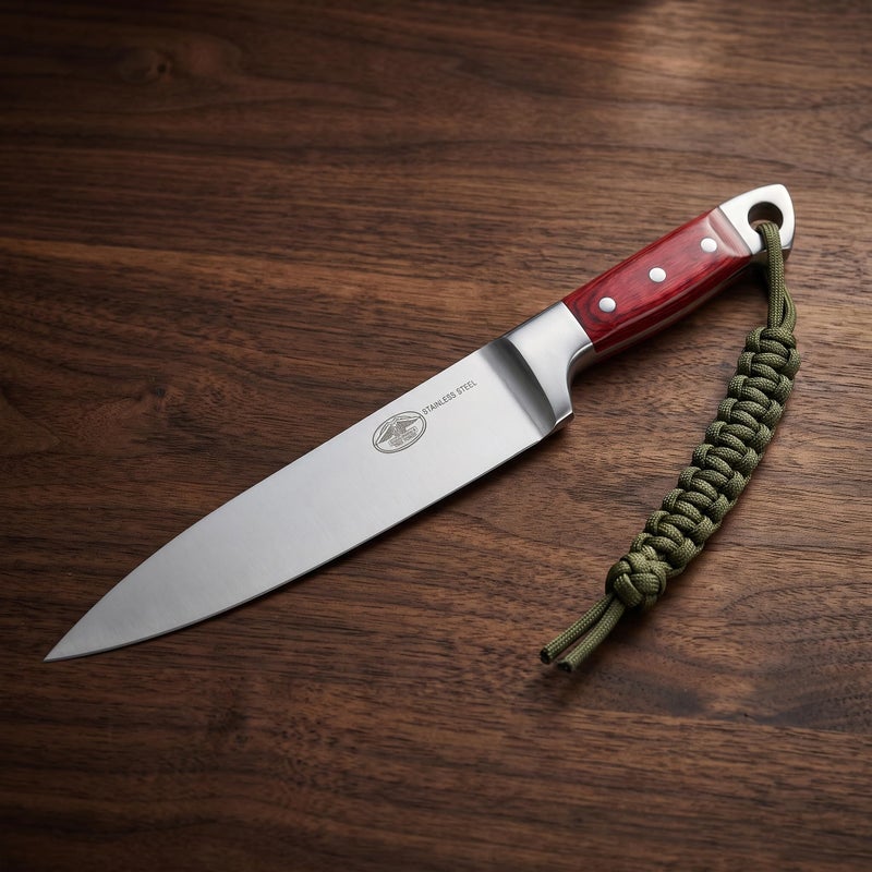 Professional Stainless Steel Chef Knife 35cm Ultra Sharp Rust Resistant Blade Wood Handle Integrated with Stainless Steel for Meat Chicken Fish Vegetables Fruits Suitable for Home Kitchen Restaurant - Image 4