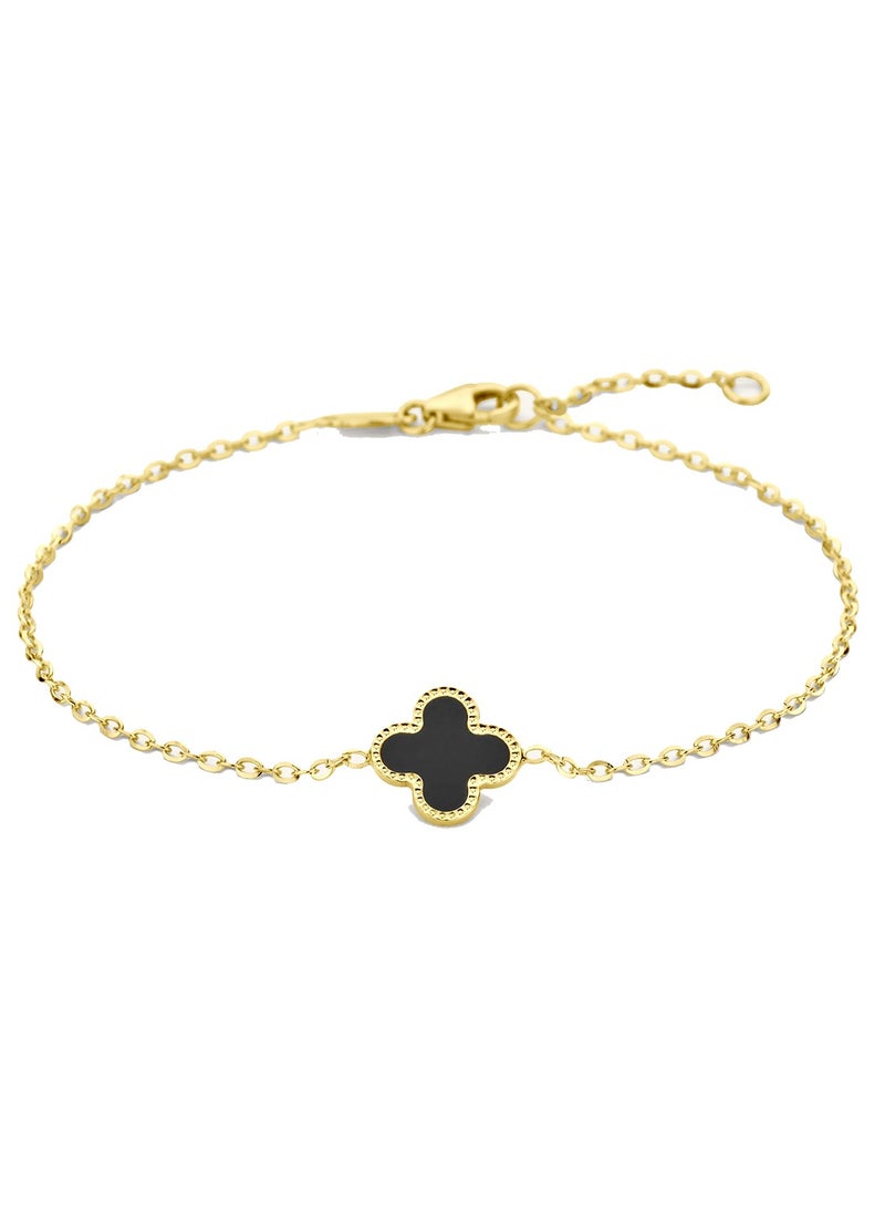 Julia Store 18K Gold Plated Stainless Steel Single Love Trendy Luxury Lucky Four Leaf Link Black Onyx Clover Bracelet for Women Bracelets Jewelry Gifts for Women - Image 1