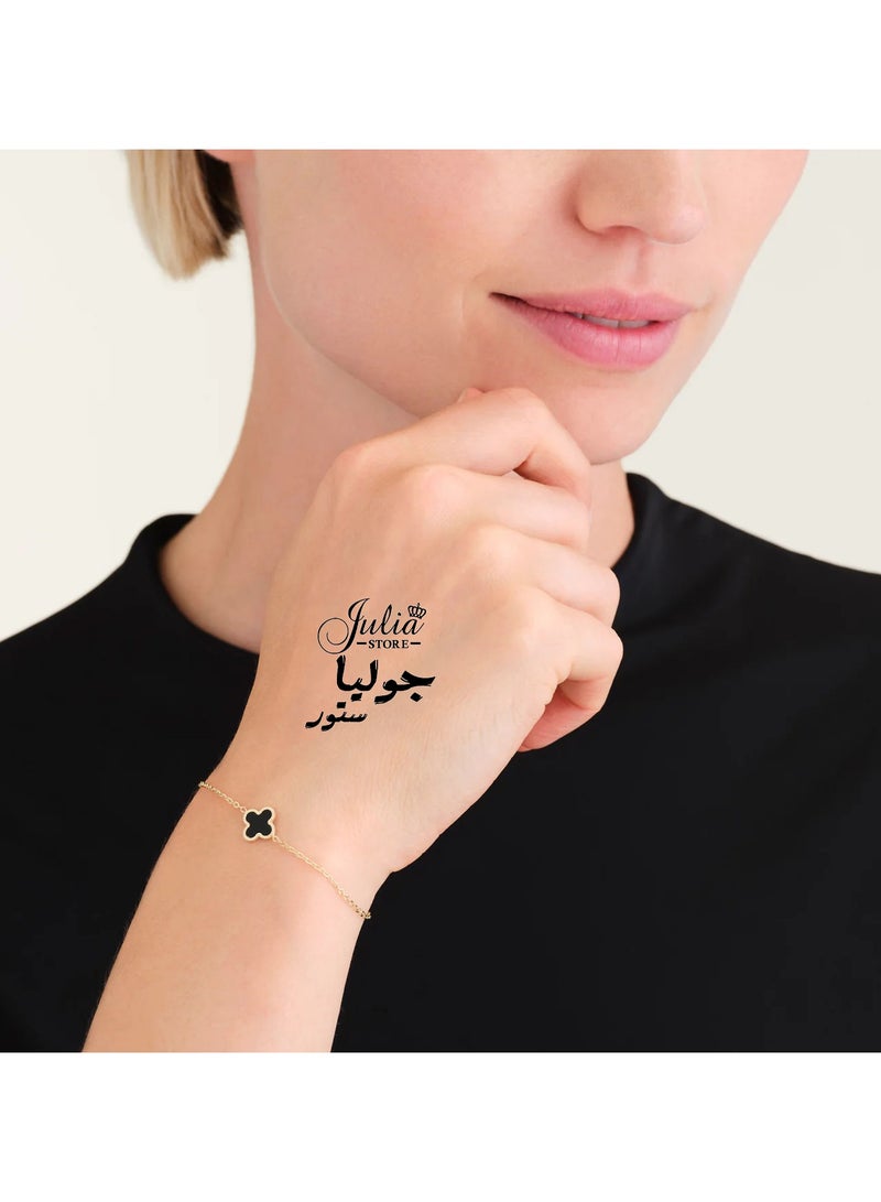 Julia Store 18K Gold Plated Stainless Steel Single Love Trendy Luxury Lucky Four Leaf Link Black Onyx Clover Bracelet for Women Bracelets Jewelry Gifts for Women - Image 5