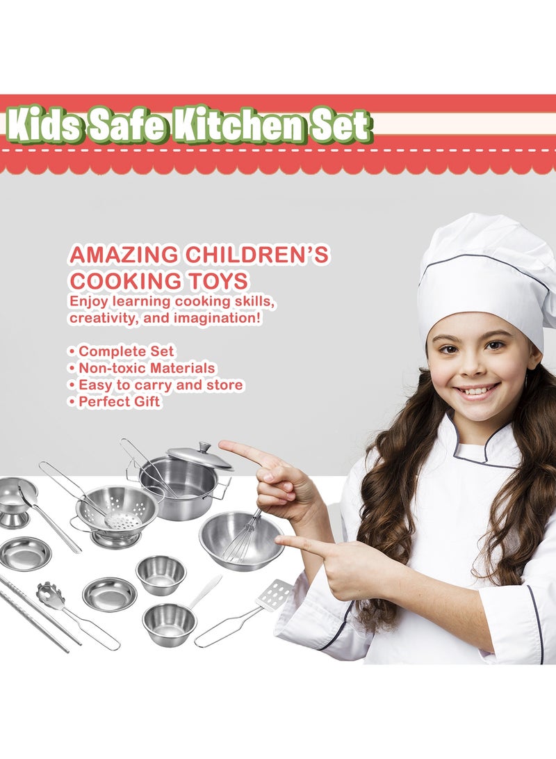 المنزل الذكي ألعاب الطبخ، مجموعة أواني طهي للأطفال، مجموعة من الفولاذ المقاوم للصدأ مكونة من 16 قطعة لعب الأدوار الصغيرة، ألعاب المطبخ للفتيات والأولاد والأطفال من المنزل الذكي - Image 5