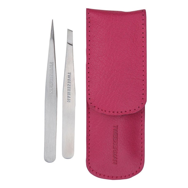 Tweezerman Petite Tweeze Set with Travel Case - Point and Slant Tweezers, Tweezers for Travel (Assorted Colors) - Image 1