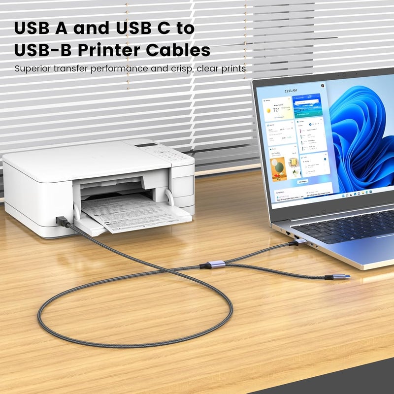 موسواج كابل MOSWAG بطول 5 أقدام من USB‑C إلى الطابعة، بموصلات USB‑A ذكر وUSB‑B ذكر، بسرعة نقل بيانات تبلغ 480 ميجابت في الثانية، متوافق مع طابعات ومسحّات ضوئية وأجهزة تحكم DJ من MacBook Pro وHP وCanon وBrother وSamsung. - Image 4