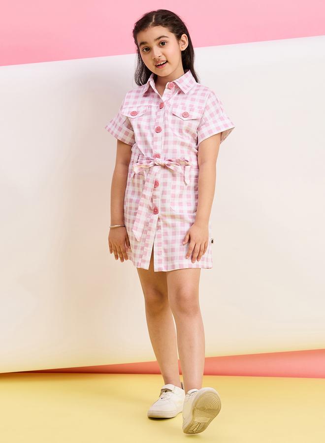 Stylo Bug Girls Checked Printed Collared Dress - Image 1