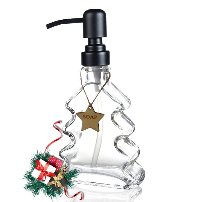 CHRISTMAS TREE SOAP DISPENSER GLASS SOAP DISPENSER WITH BLACK 304 RUST PROOF PUMP CHRISTMAS TREE SHAPED GREAT FOR XMAS DECOR HAND SOAP DISH SOAP KITCHEN BATHROOM