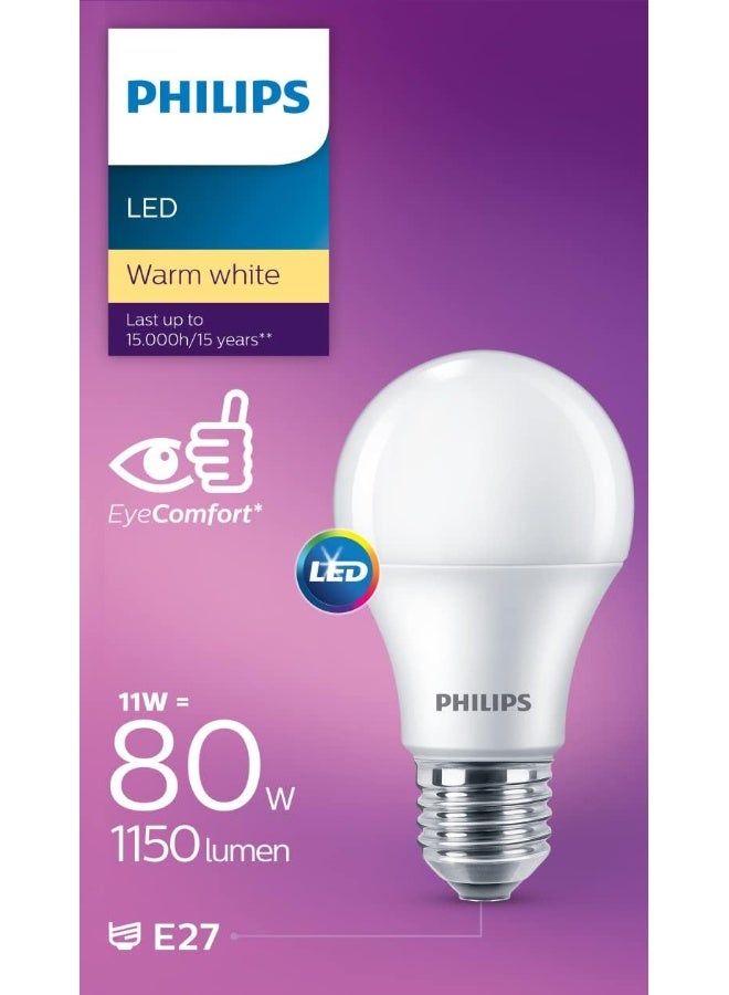 Philips LED Light Frosted Bulb A60, Non-Dimmable, E27 Base, 11W-80W Equivalent, 3000k Warm White - Image 2