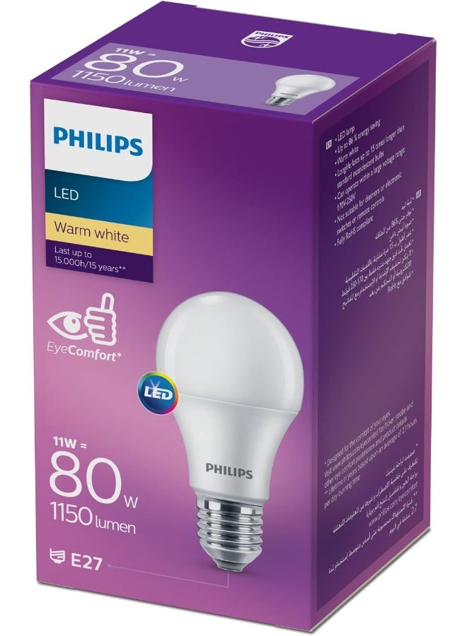 Philips LED Light Frosted Bulb A60, Non-Dimmable, E27 Base, 11W-80W Equivalent, 3000k Warm White - Image 3