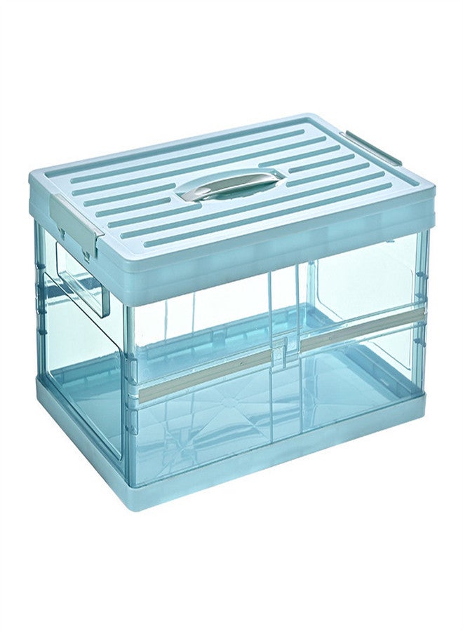KASTWAVE Foldable Plastic Storage Box With Lid, Upgrade Multifunction Transparent Collapsible Storage Bins, Stackable Clear Latch Storage Box with Handle, Blue - Image 3