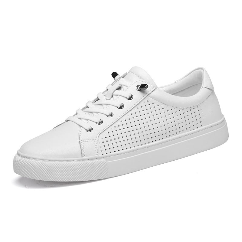 Men'S Plus Size 49 White Shoes 48 Breathable Punching 47 Leather White Shoes 46 Small Size 36 Simple Casual Shoes 37 - Image 1