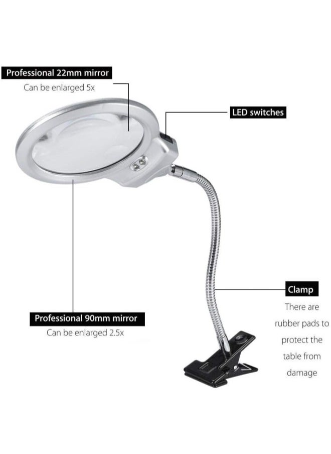 klarako - 2.25X to 8X Lighted Desktop Magnifier, Large Lens Table Top Desk Lamp Lighted Magnifier Magnifying Glass With LED Light Clamp for Hobby, Crafts, Inspection, Reading Books - Image 1
