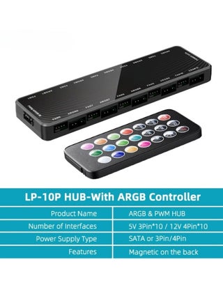 ARGB Fan Hub, 2 In 1 Portable Fan Hub Adapter, Nine Fan And Nine Led Ports Pc Fan Hub Support, Durable Compact Computer ARGB Fans Splitter, (Black, LP10 Hub With ARGB Controller) - pzsku/Z4A9BBEA98CA2DCE13CD3Z/45/1746889978/119d62e5-58ba-4f6c-8caf-13c24aff0724