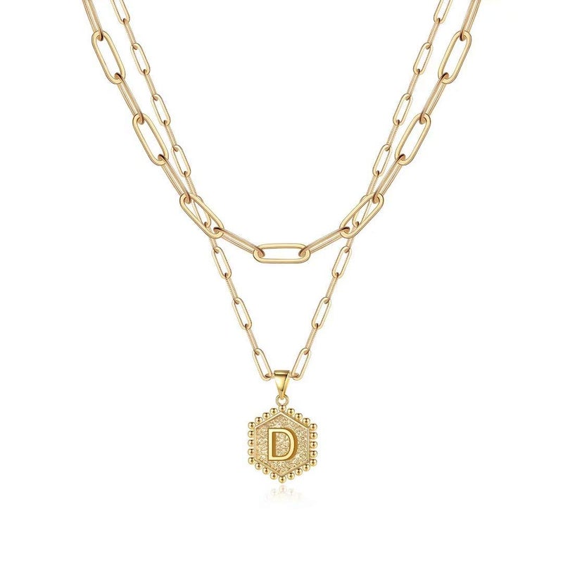 M MOOHAM Dainty Layered Initial Necklaces for Women -Statement Necklace Cute Letter Initial D Necklace Choker 14K-Gold-Plated Layered Necklaces for Women - Image 1