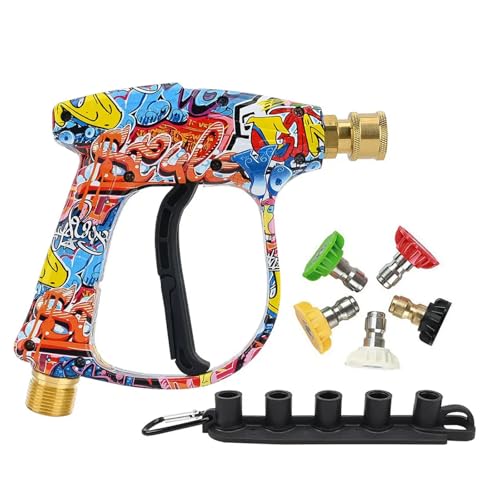 Bear Force High Pressure Washer Gun 3000 PSI Max, Power Washer Short Gun M22-14mm with 1/4 Inch Quick Plug & 5 Tips Nozzle, Compatible for Some of Greenworks Karcher Ryobi Homelite Pressure Washer - Image 1