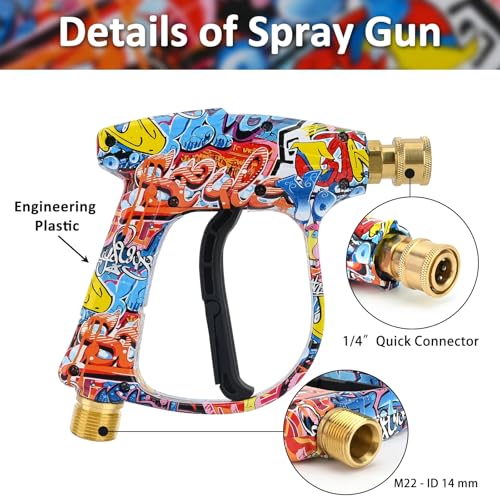Bear Force High Pressure Washer Gun 3000 PSI Max, Power Washer Short Gun M22-14mm with 1/4 Inch Quick Plug & 5 Tips Nozzle, Compatible for Some of Greenworks Karcher Ryobi Homelite Pressure Washer - Image 2