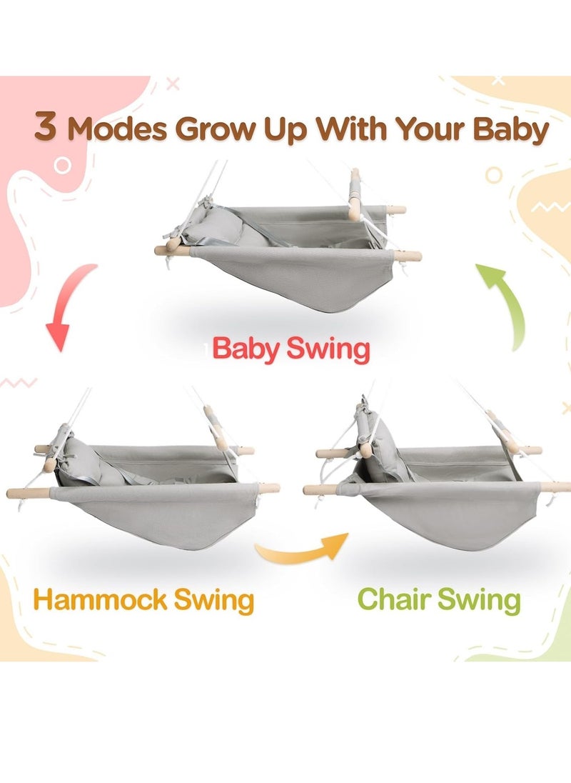 USTIDE - Baby Swing for Baby and Toddler, Canvas Baby Hammock Swing Indoor and Outdoor with Safety Belt and Mounting Hardware, Wooden Hanging Swing Seat Chair for Baby up to 3 Years - Image 1