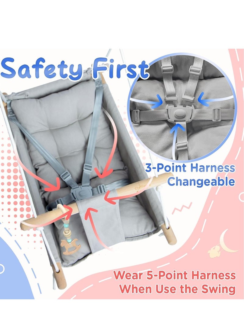 USTIDE - Baby Swing for Baby and Toddler, Canvas Baby Hammock Swing Indoor and Outdoor with Safety Belt and Mounting Hardware, Wooden Hanging Swing Seat Chair for Baby up to 3 Years - Image 1