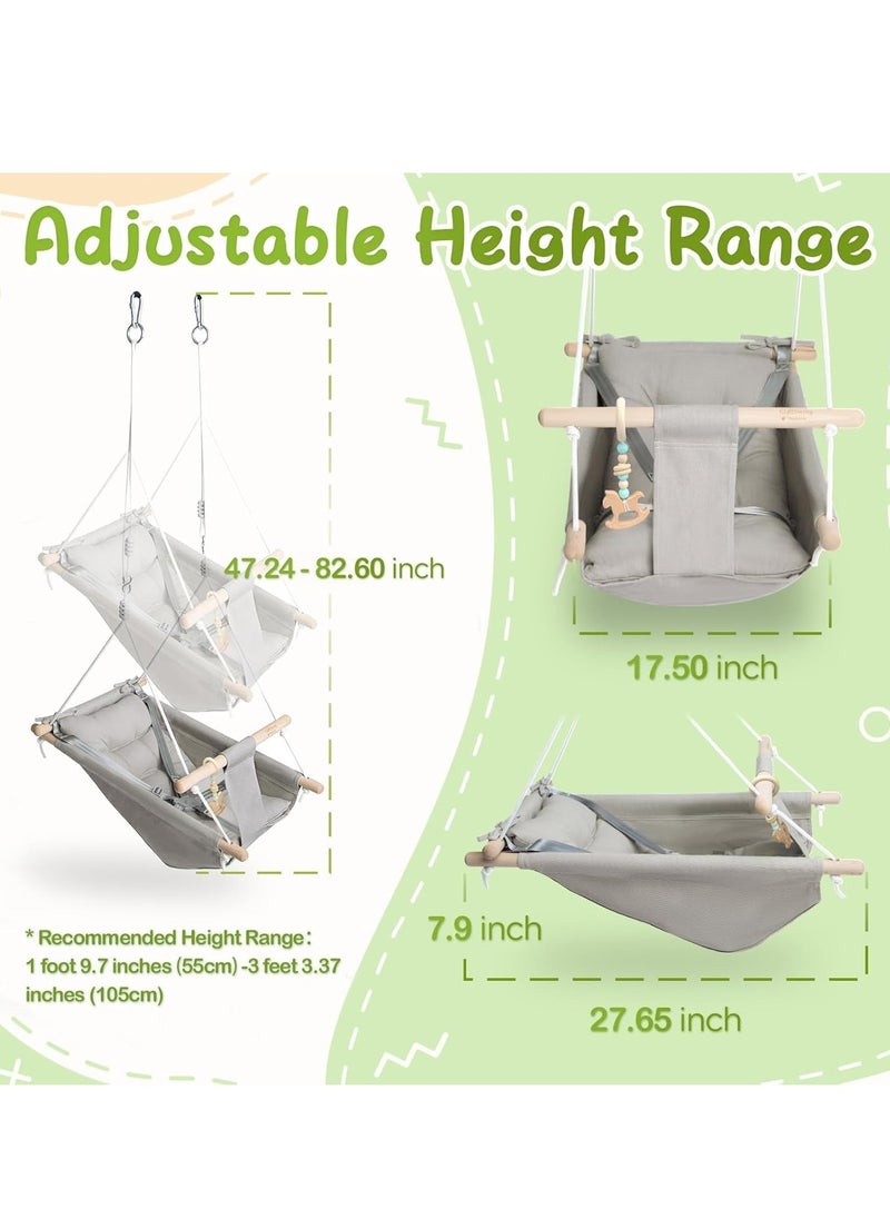 USTIDE - Baby Swing for Baby and Toddler, Canvas Baby Hammock Swing Indoor and Outdoor with Safety Belt and Mounting Hardware, Wooden Hanging Swing Seat Chair for Baby up to 3 Years - Image 1