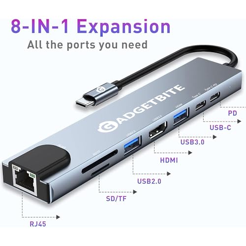 GadgetBite 8 in 1 Type C Docking Station USB C Hub with 4K HDMI, 100Mbps Ethernet, USB 3.0/2.0, TypeC 3.0 PD 100W Charging Port & USB C Port, SD & TF Card Slot for All Type C Devices MacBook, Laptop - Image 3