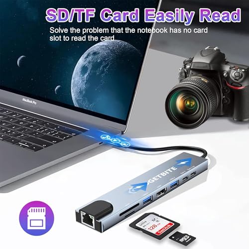 GadgetBite 8 in 1 Type C Docking Station USB C Hub with 4K HDMI, 100Mbps Ethernet, USB 3.0/2.0, TypeC 3.0 PD 100W Charging Port & USB C Port, SD & TF Card Slot for All Type C Devices MacBook, Laptop - Image 4