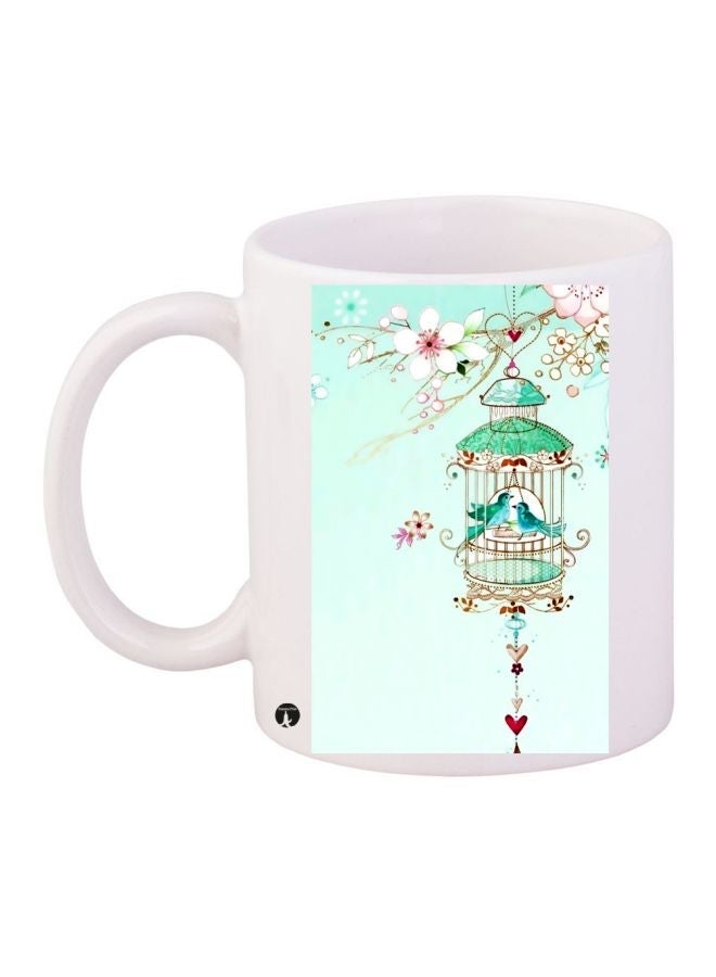 RYN Floral Printed Coffee Mug White/Green/Pink 11ounce