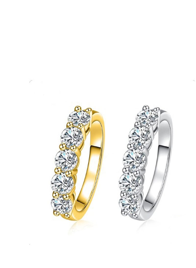 سنسيب خاتم زفاف مويسانيتي 3 ملم مكون من 5 احجار للنساء مع صندوق هدايا فاخر، مقاس قابل للتعديل - Image 1