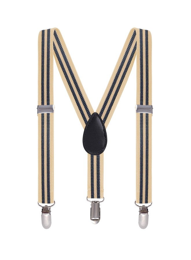 Bskifnn Stripe Suspenders for Kids - Adjustable Toddler Suspenders with Clips for Wedding Party (Khaki Blue) - Image 1