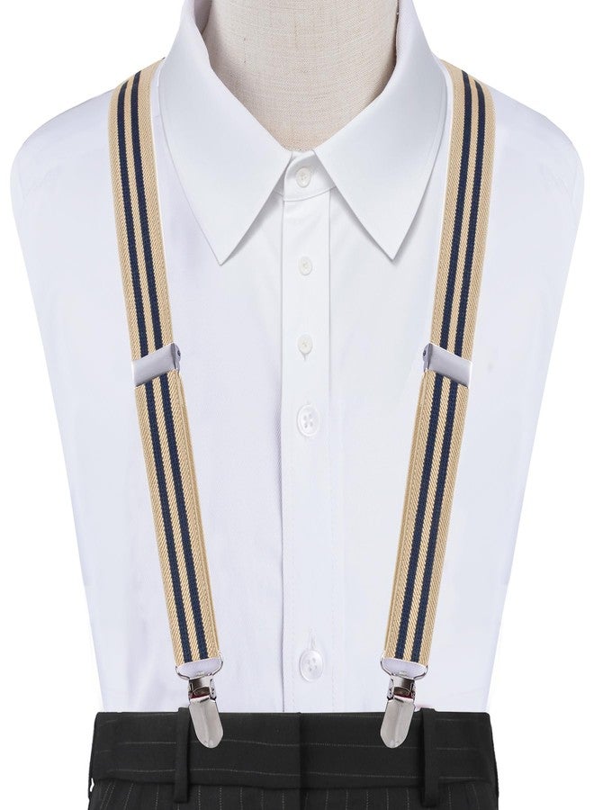 Bskifnn Stripe Suspenders for Kids - Adjustable Toddler Suspenders with Clips for Wedding Party (Khaki Blue) - Image 3