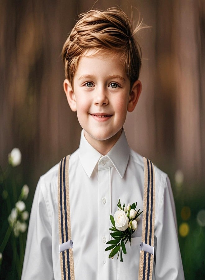 Bskifnn Stripe Suspenders for Kids - Adjustable Toddler Suspenders with Clips for Wedding Party (Khaki Blue) - Image 5