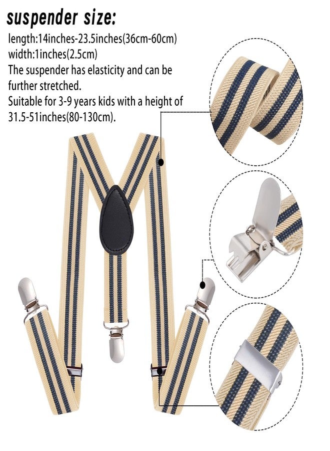 Bskifnn Stripe Suspenders for Kids - Adjustable Toddler Suspenders with Clips for Wedding Party (Khaki Blue) - Image 2