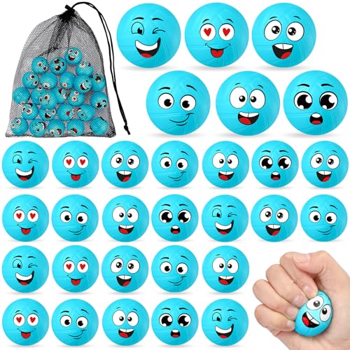 Shappy 48 Pcs Mini Volleyball Stress Balls 157 Squeeze Sports Stress Volleyball Ball Bulk with Black Mesh Drawstring Bag 6 Style Emotion Foam Toys for Birthday Party Favor SuppliesBlue - Image 1