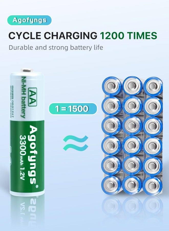 Agofyngs Rechargeable Battery Set with 4 AA Batteries (3300mAh)  - Image 2
