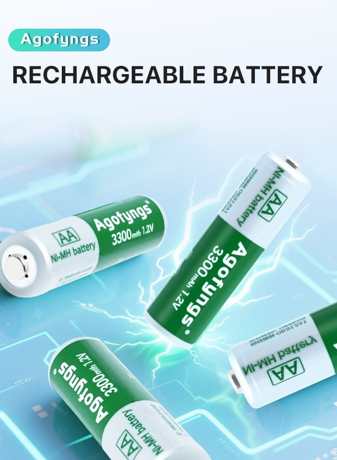 Agofyngs Rechargeable Battery Set with 4 AA Batteries (3300mAh)  - Image 3
