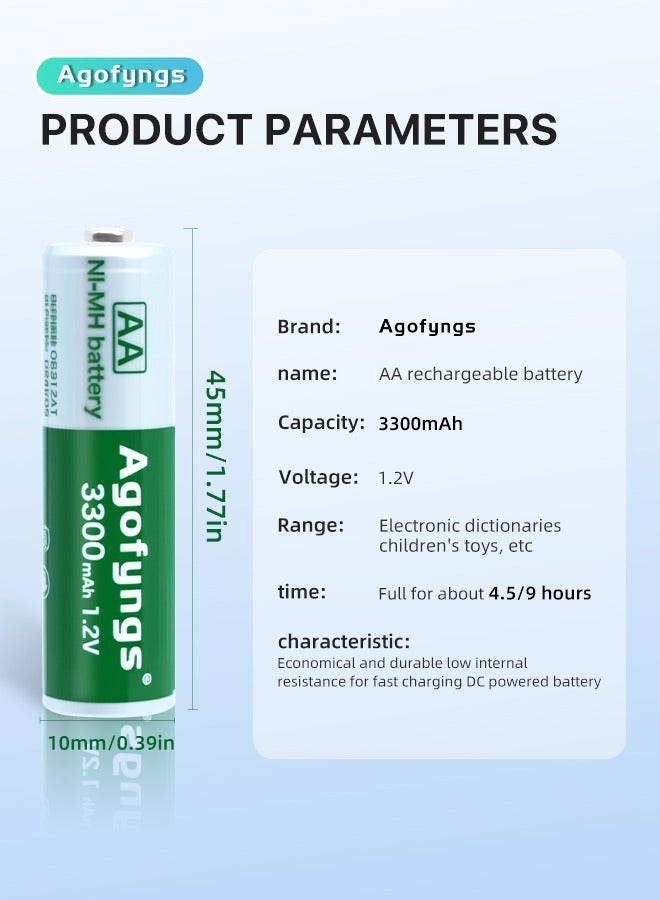 Agofyngs Rechargeable Battery Set with 4 AA Batteries (3300mAh)  - Image 4