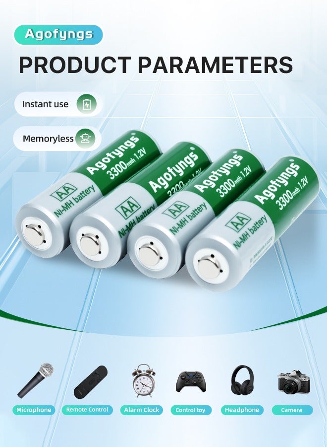 Agofyngs Rechargeable Battery Set with 4 AA Batteries (3300mAh)  - Image 5