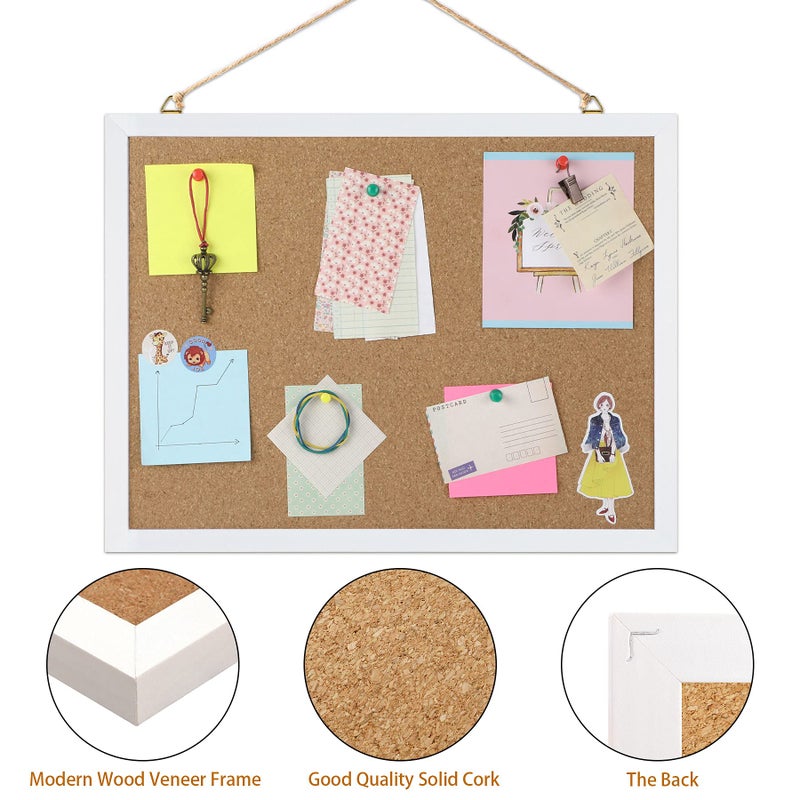 FEBSNOW Cork Board Bulletin Board 15.7 x 12 Inches with Rectangle White Frame Hanging Pin for Office Home Message Board or Vision Board Decoration - Image 3