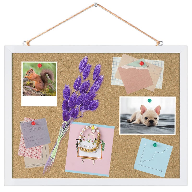 FEBSNOW Cork Board Bulletin Board 15.7 x 12 Inches with Rectangle White Frame Hanging Pin for Office Home Message Board or Vision Board Decoration - Image 1