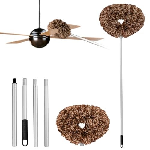 Heonay Ceiling Fan Cleaner Duster Reusable Microfiber Ceiling Fan Blade Cleaner Removable Duster with Extension Pole Adjusts 13 to 497 Inch for Cleaning Walls Furniture Door Window Top Beige Brown - Image 1