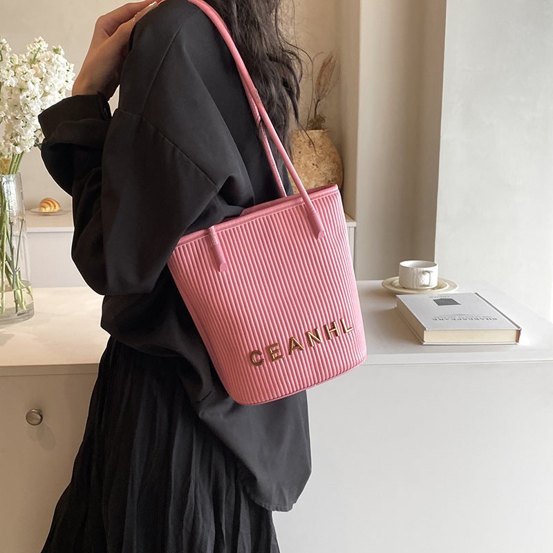 Women'S Bag Style Small Fragrant Striped Simple Bucket Bag Trendy Versatile Handbag Popular Single Shoulder Crossbody - Image 5