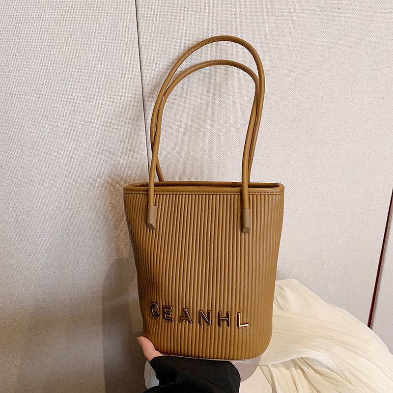 Women'S Bag Style Small Fragrant Striped Simple Bucket Bag Trendy Versatile Handbag Popular Single Shoulder Crossbody - Image 1