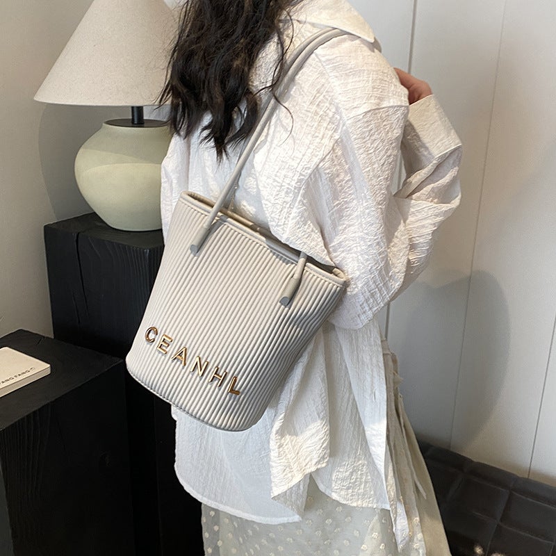 Women'S Bag Style Small Fragrant Striped Simple Bucket Bag Trendy Versatile Handbag Popular Single Shoulder Crossbody - Image 4