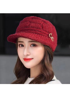 Generic Winter Rabbit Fur Hat for Elderly Women Warm Knit Cap [bowtie] wine red 