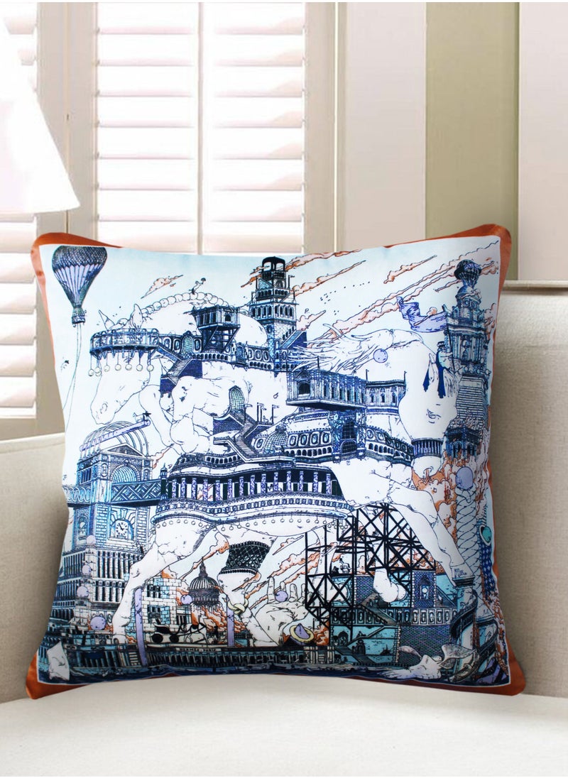 Vellato - Blue Velvet Cushion Cover, Hermes Inspired Horse Printed Decorative Pillow, Vintage Home Décor Throw Pillow Cover, 45 x 45 CM - Image 1
